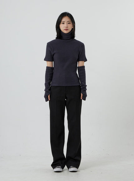 Short Sleeve Knit Turtleneck And Warmer Set OD13