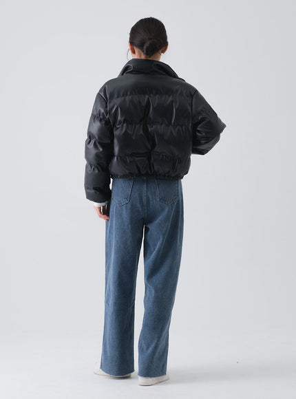 Faux Leather Cropped Puffer Jacket CS07