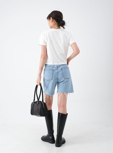 Raw Hem Long Denim Shorts CA29