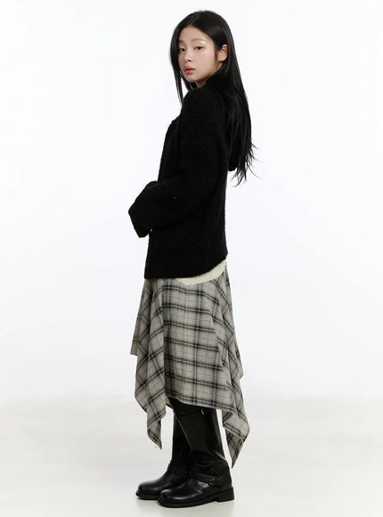 Plaid Layered Asymmetric Skirt F516