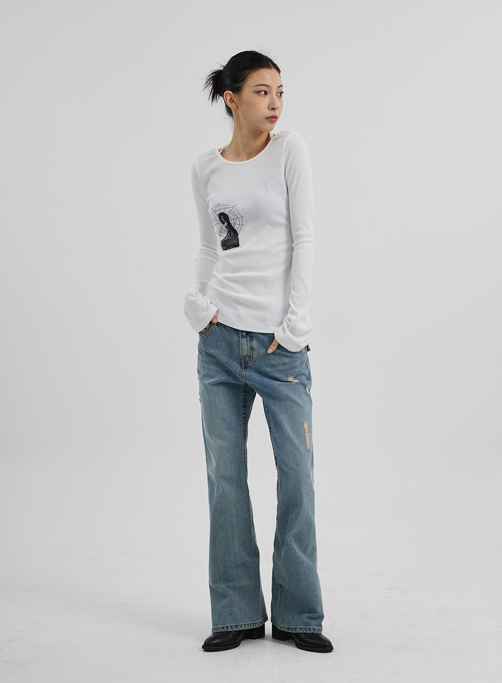 Graphic Ribbed Knit Top CF309