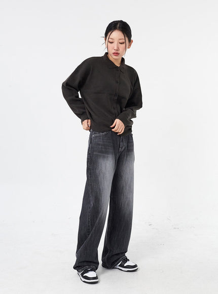 Wide Leg Black Jeans CM315