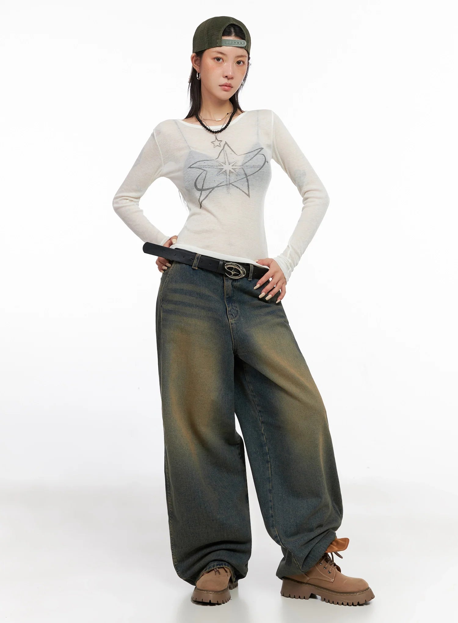 Minju Vintage Washed Baggy Jeans IS508