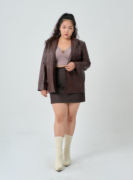 Plus Sexy V-Neck Crop Metal Ring T-Shirt IN04