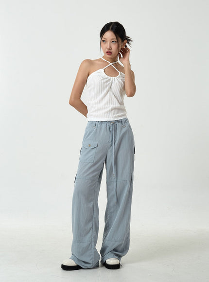 Drawstring Waist Wide Cargo Pants CU13