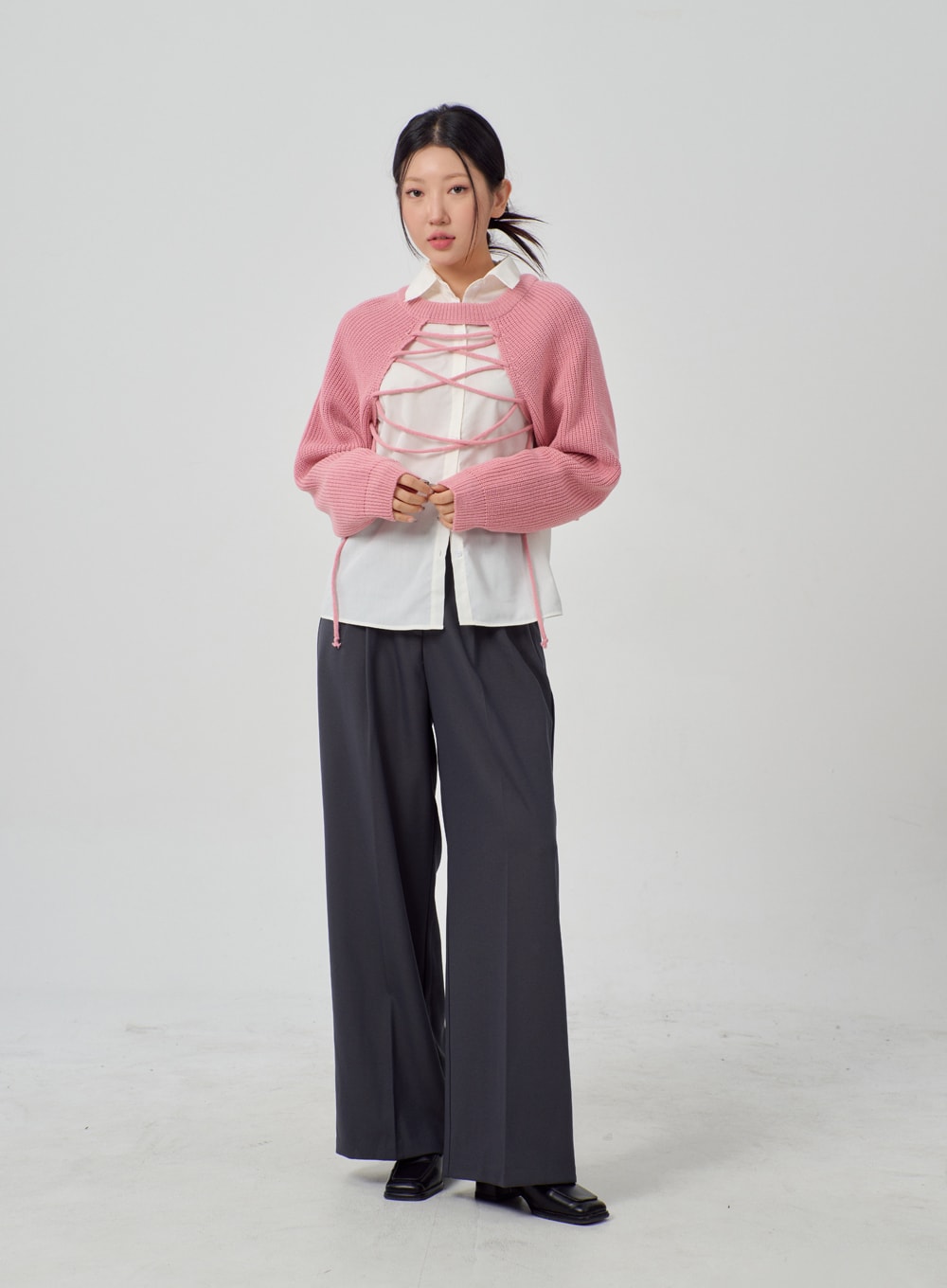 Lace-Up Knit Bolero IM316