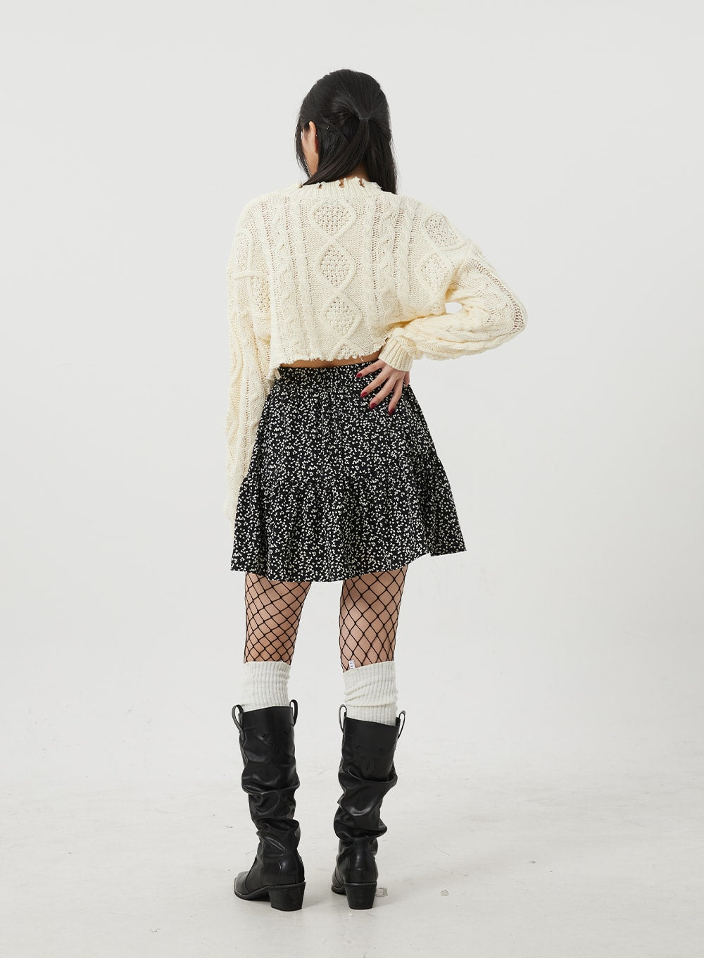 Cable Knit Ripped Cropped Sweater BJ320