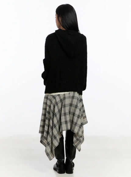 Plaid Layered Asymmetric Skirt F516