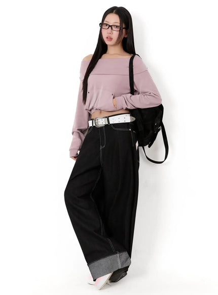 kacey-plaid-stitched-back-pocket-baggy-jeans-im513