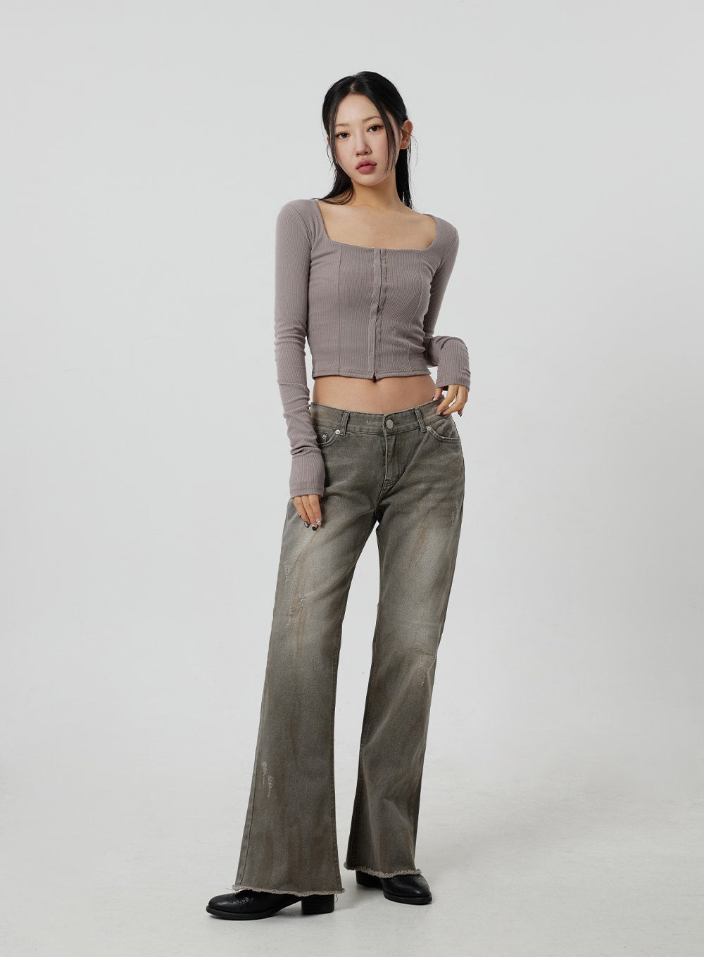 Square Neck Cropped Zip-Up CF301