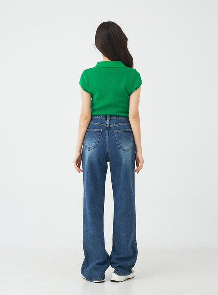 V-Neck Collar Crop Short Sleeve Tee BG09