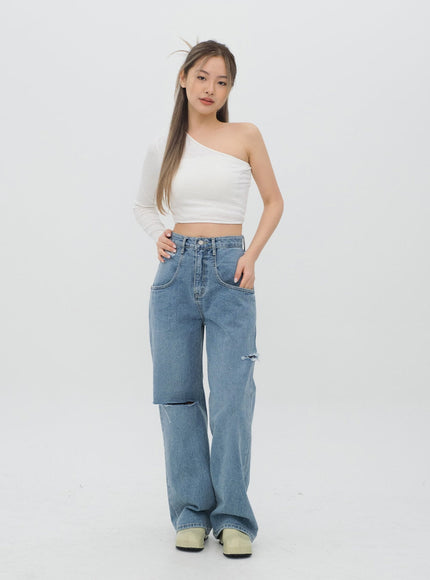 Torn Wide Leg Jeans C1002