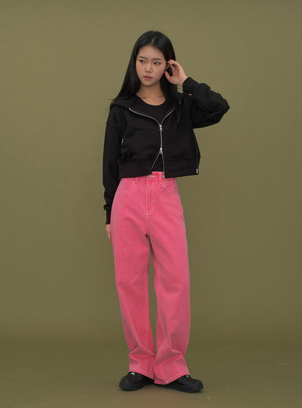 Two Way Cropped Hoodie Zip Up C2601