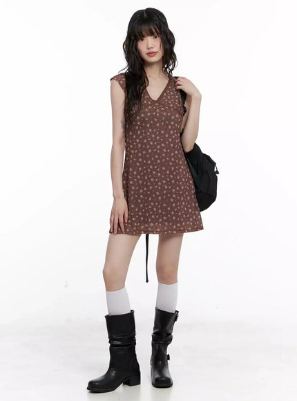 V-Neck Floral Print A-Line Dress IL531