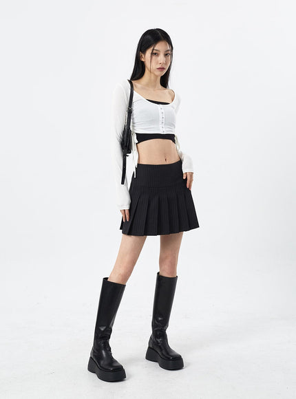 Stripe Pattern Pleated Mini Skirt CM310