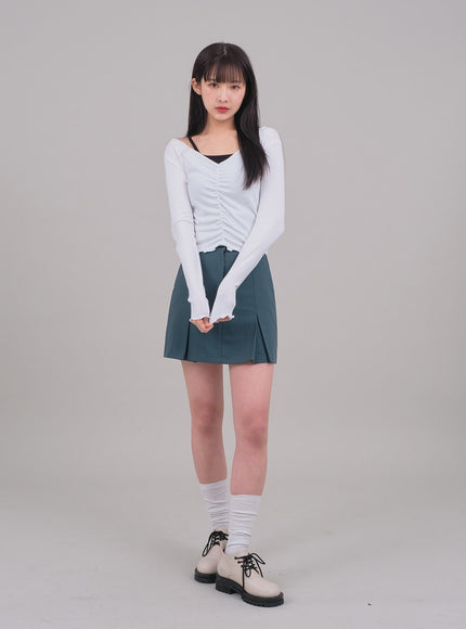 Cropped Long Sleeve Top with Front Shirring C2701