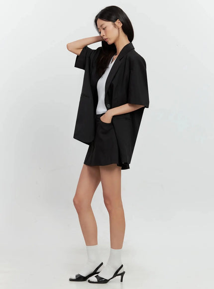 Short-Sleeve Blazer Jacket IL528