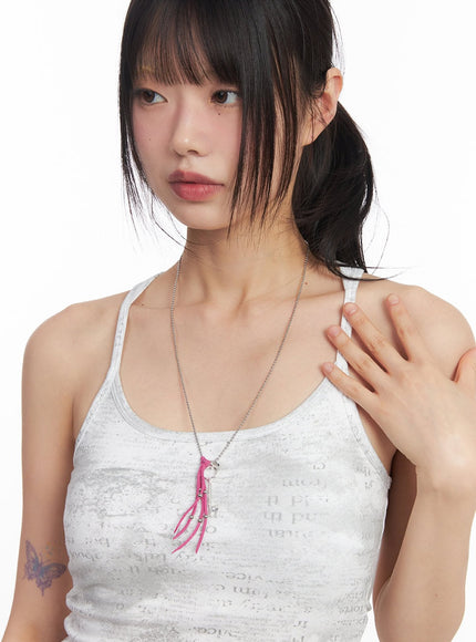 Key Fringe Long Necklace (Pink) IM531