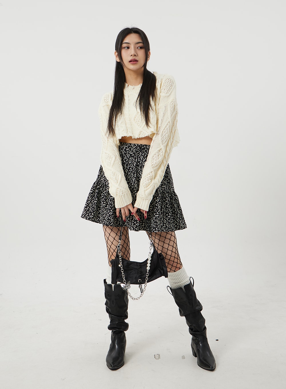 Cable Knit Ripped Cropped Sweater BJ320