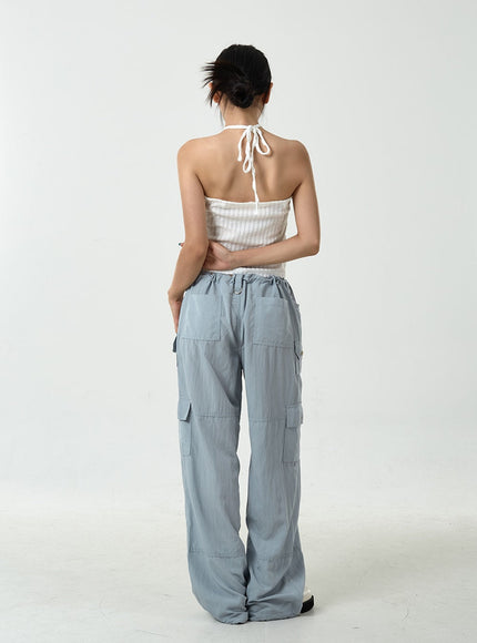 Drawstring Waist Wide Cargo Pants CU13