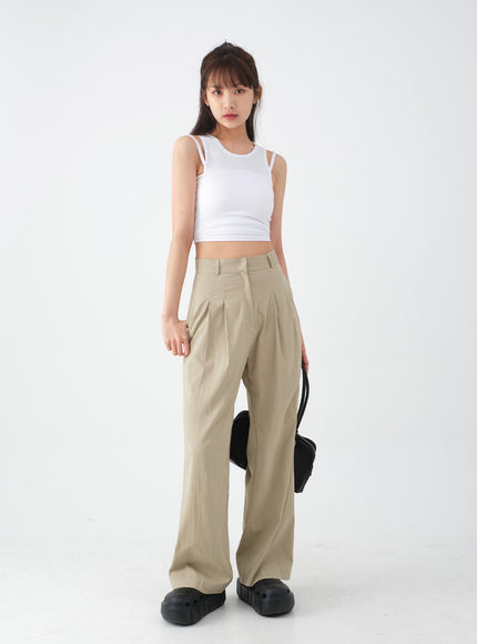 Wide Leg Tailored Pintuck Trousers CM3