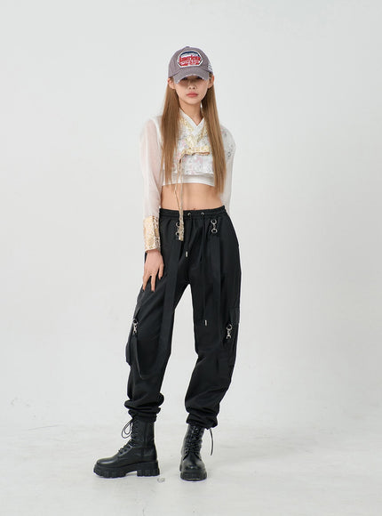 Twin Strap Cargo Parachute Baggy Pants BD23