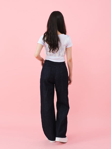 Deep Round Neck Basic Crop T-Shirt BU5