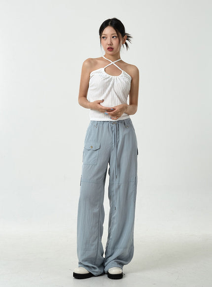 Drawstring Waist Wide Cargo Pants CU13