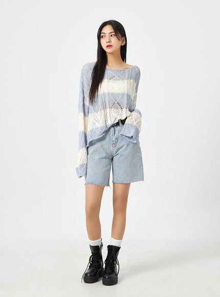 Mesh Stripe Sweater BA310