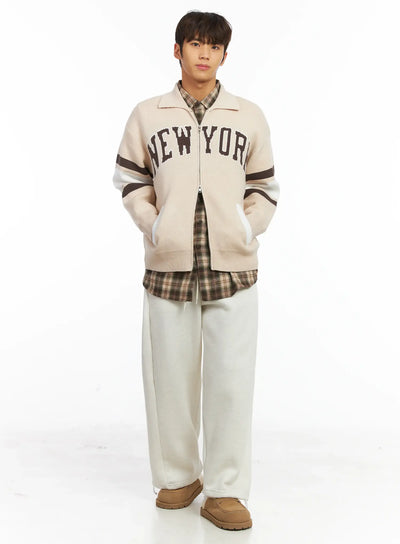 mens-new-york-collar-zip-up-cardigan-ij514 / Beige