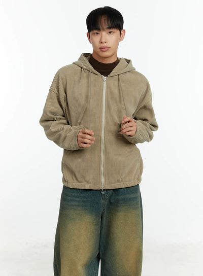 mens-corduroy-two-way-zip-up-hoodie-if510 / Beige