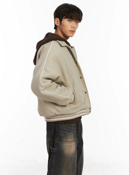 mens-contrast-piping-varsity-jacket-id511 / Beige
