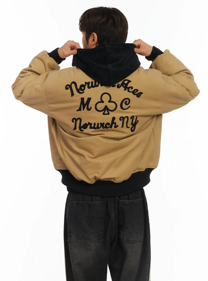 mens-back-graphic-bomber-jacket-ij514 / Beige