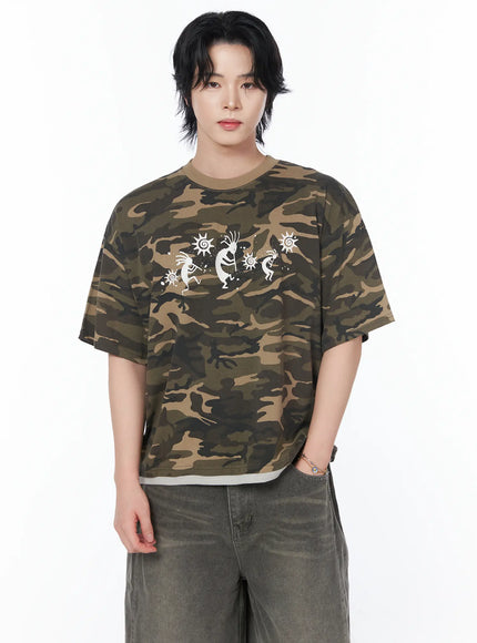 mens-camo-layered-t-shirt-iy519 / Beige