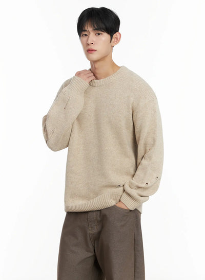 mens-distressed-wool-sweater-if516 / Beige