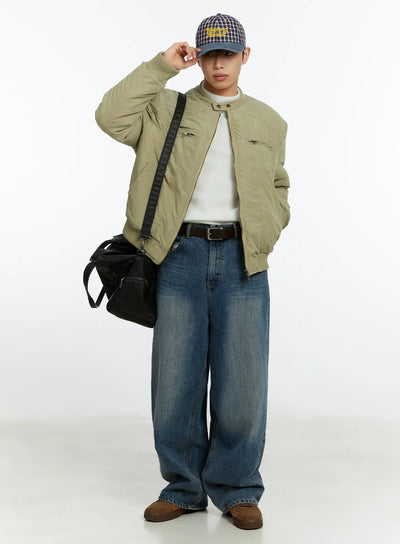 mens-double-zip-rider-bomber-jacket-if511 / Beige