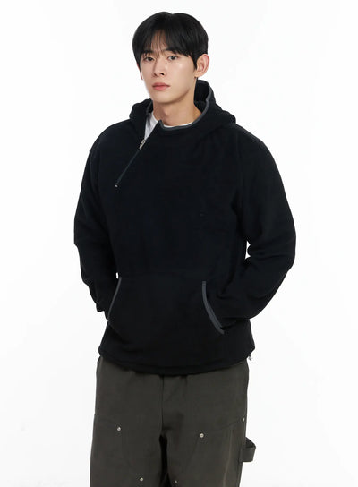 mens-unique-zipper-fleece-hoodie-ij521 / Black