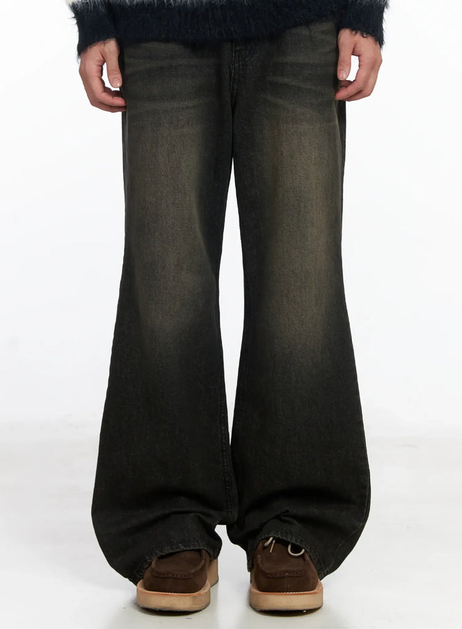 mens-black-semi-flared-jeans-ij521 / Black