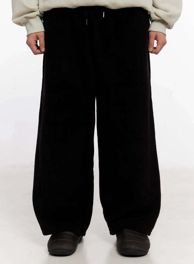 mens-wide-leg-fleece-pants-io528 / Black