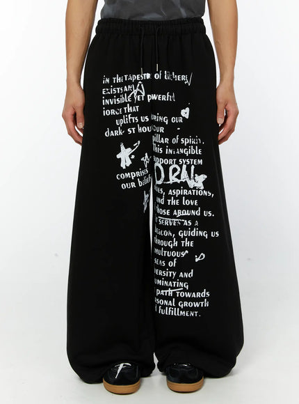 mens-graphic-wide-leg-sweatpants-black-iy513 / Black