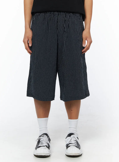 mens-striped-linen-bermuda-shorts-iu503 / Black