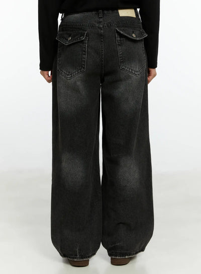 mens-washed-black-wide-leg-jeans-if511 / Black