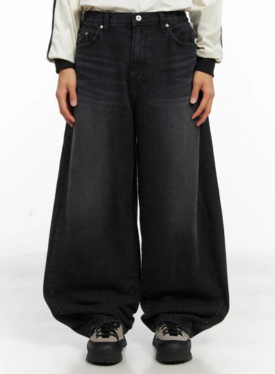 mens-pintuck-wide-leg-jeans-id511 / Black