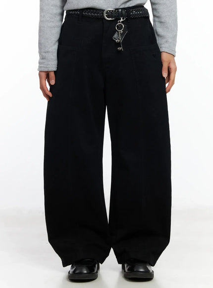 mens-heart-embroidered-wide-pants-if504 / Black