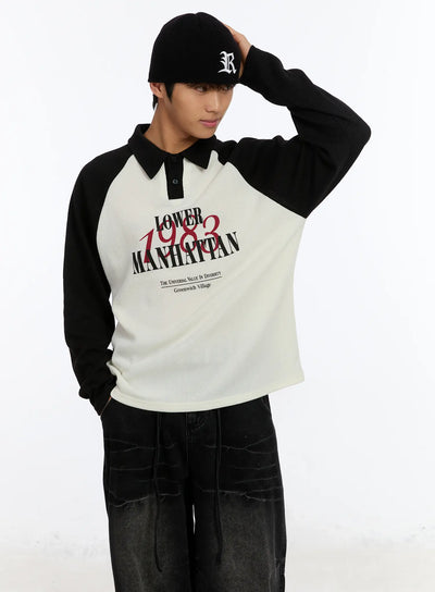 mens-raglan-collar-graphic-long-sleeve-tee-im530 / Black