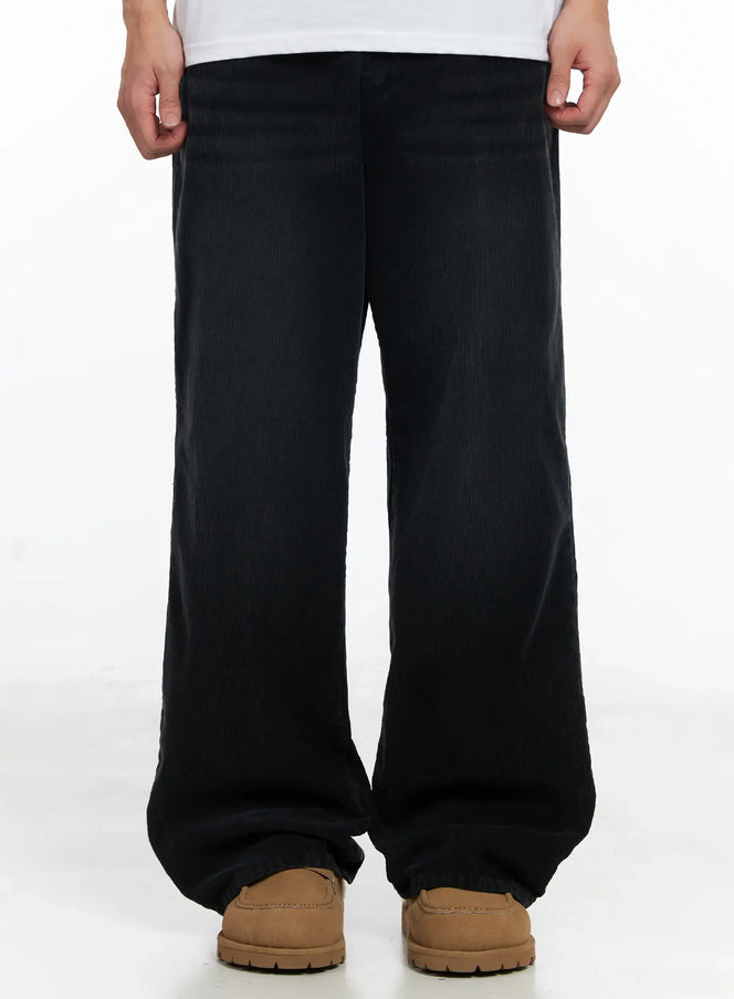 mens-black-washed-wide-corduroy-pants-ij521 / Black