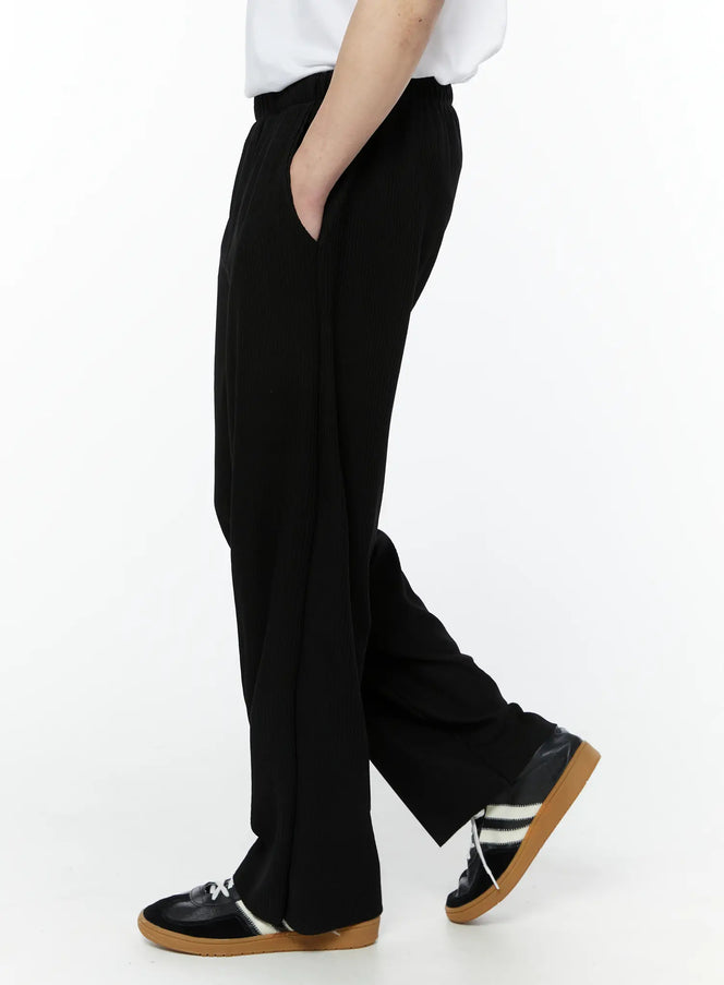 Men's Pleated Wide Leg Pants (Black) IY504