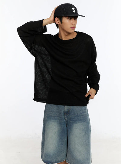 mens-waffle-knit-long-sleeve-top-im530 / Black