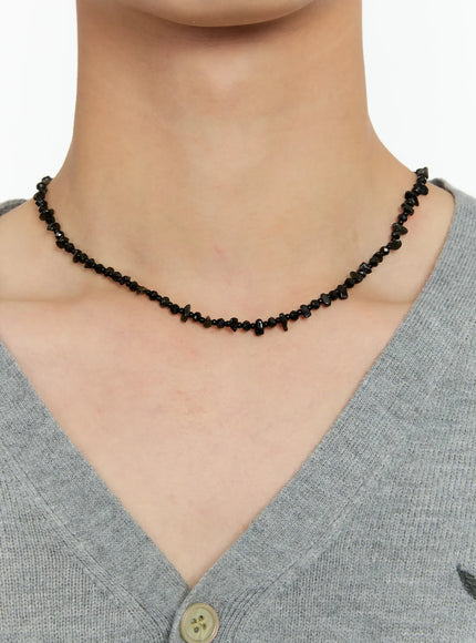 modern-black-stone-beaded-necklace-io531 / Black