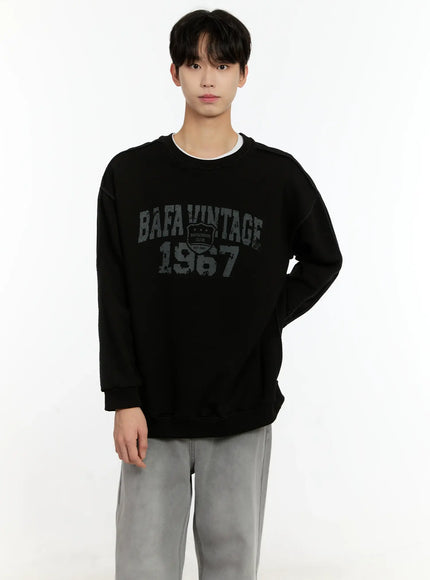 mens-vintage-graphic-crewneck-sweatshirt-io531 / Black